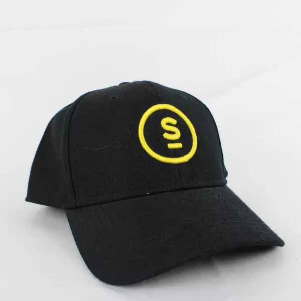 Select Better Black Baseball Cap with Yellow Circular Logo Adjustable Hat