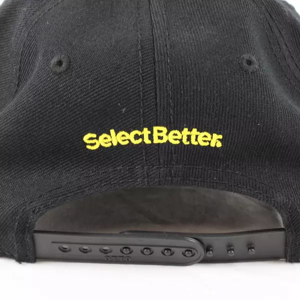 Select Better Black Baseball Cap with Yellow Circular Logo Adjustable Hat