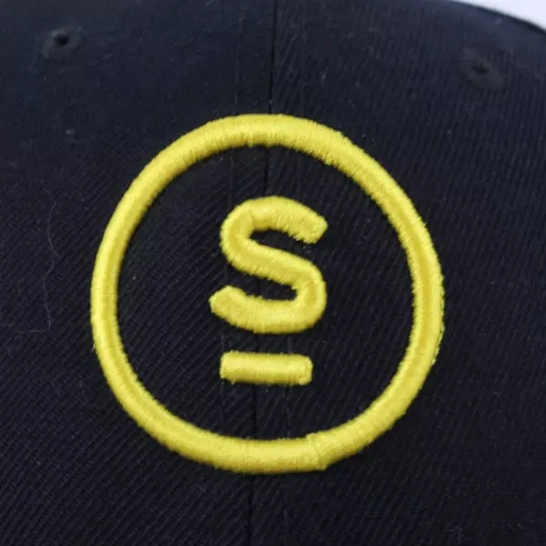 Select Better Black Baseball Cap with Yellow Circular Logo Adjustable Hat