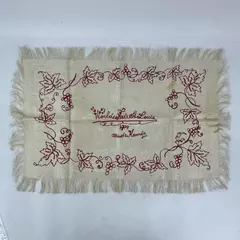 Embroidered Beige Silk Piece W/ Fringe Red Grape Pattern 1904 World's Fair
