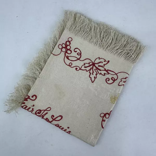 Embroidered Beige Silk Piece W/ Fringe Red Grape Pattern 1904 World's Fair