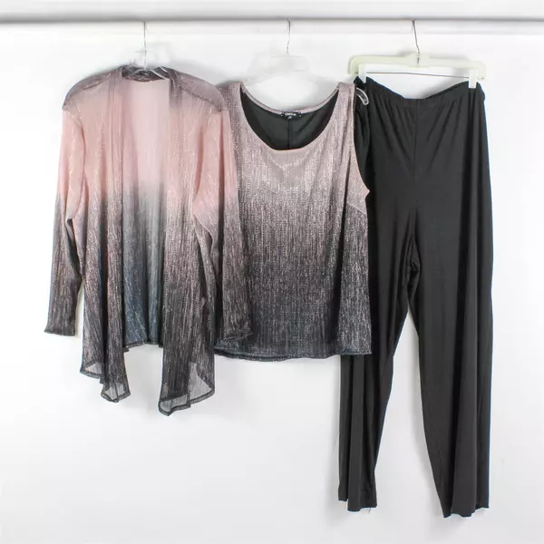 3-Piece Onyx Nite Shimmery Ombre Tank Shawl and Black Pants Set Women's Size 24