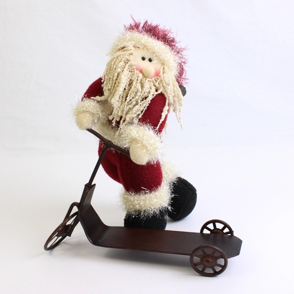 Santa Clause on a Scooter Doll Holiday Decor Figurine 10"