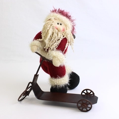 Santa Clause on a Scooter Doll Holiday Decor Figurine 10"