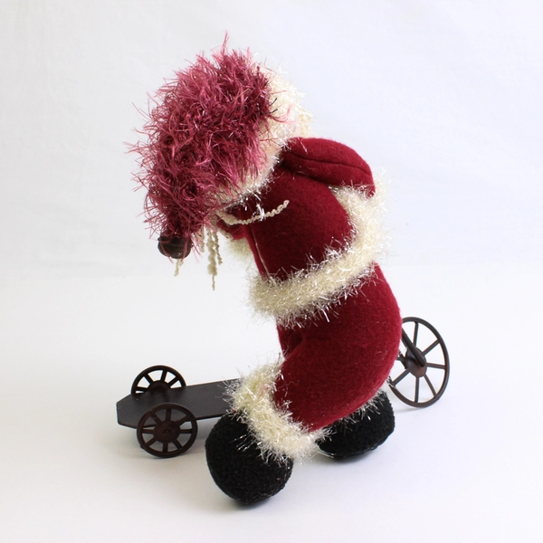 Santa Clause on a Scooter Doll Holiday Decor Figurine 10"