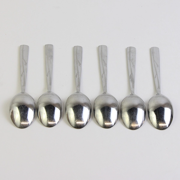 Set of 6 Reed & Barton Fiori Stainless 18/10 Oval Soup Spoons 7"