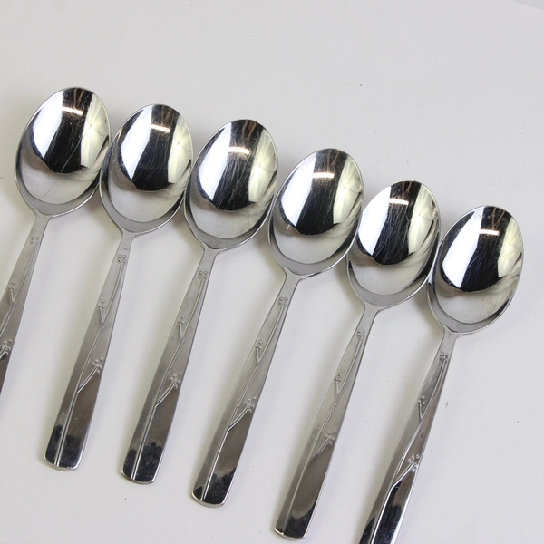 Set of 6 Reed & Barton Fiori Stainless 18/10 Oval Soup Spoons 7"