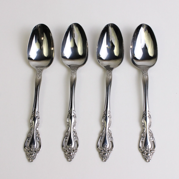 Set of 4 Reed & Barton Baroque Stainless Steel Teaspoons