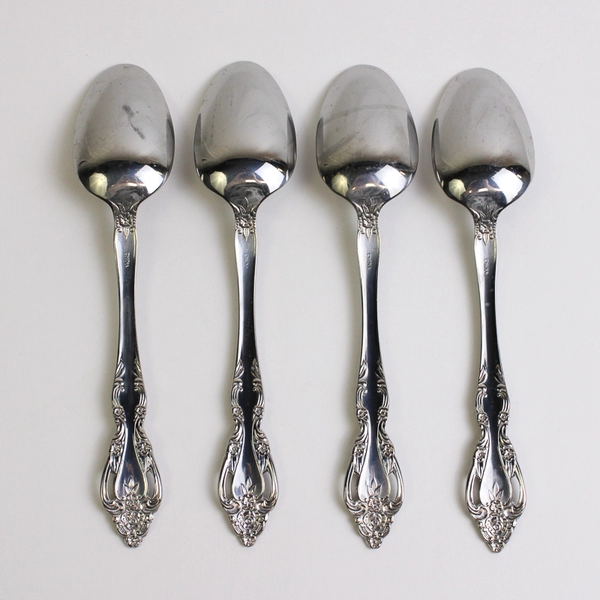 Set of 4 Reed & Barton Baroque Stainless Steel Teaspoons