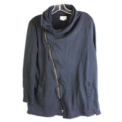 Caslon Solid Black Asymmetrical Zipper Jacket Women's Petite Medium