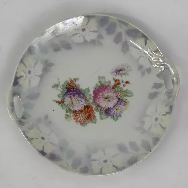 Vintage Floral Pattern Porcelain Plate With Handles From Germany