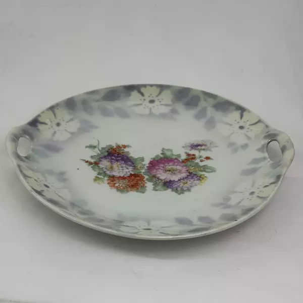 Vintage Floral Pattern Porcelain Plate With Handles From Germany