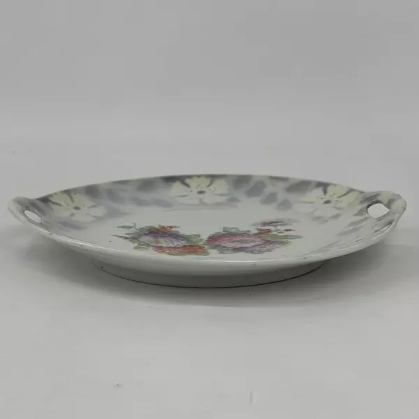 Vintage Floral Pattern Porcelain Plate With Handles From Germany