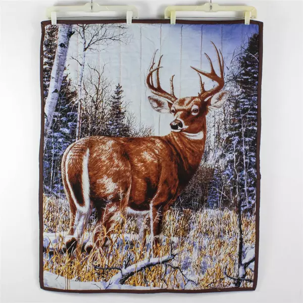Handmade Alice Smith Deer Buck Lap Quilt Winter Home Cabin Decor 34" x 42"
