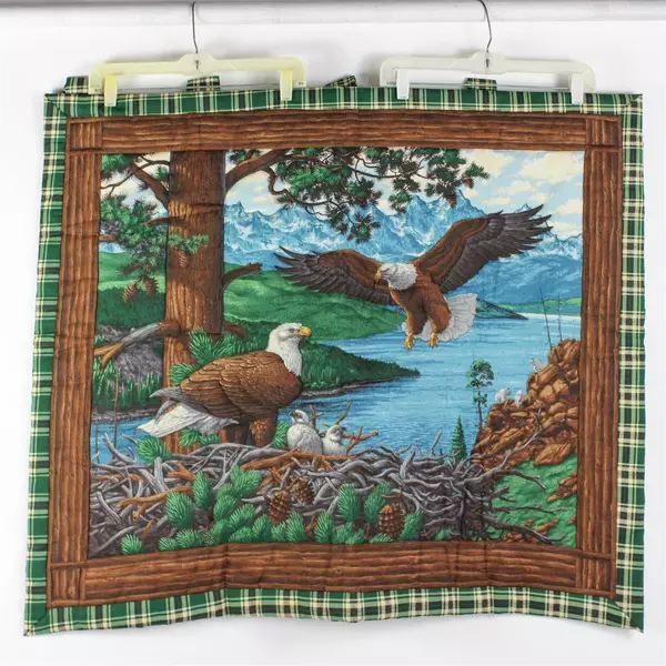 Handmade Quilted Bald Eagle Nest Tab Top Wall Hanging 30" x 39" Cabin Decor