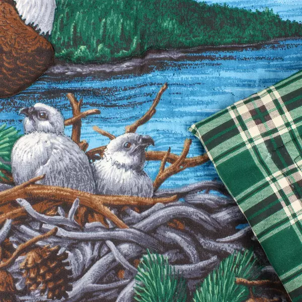 Handmade Quilted Bald Eagle Nest Tab Top Wall Hanging 30" x 39" Cabin Decor