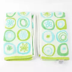 Lot Of 2 Matching Creative Bath 100% Cotton Hand Towels 70s Inspired Blue/Green