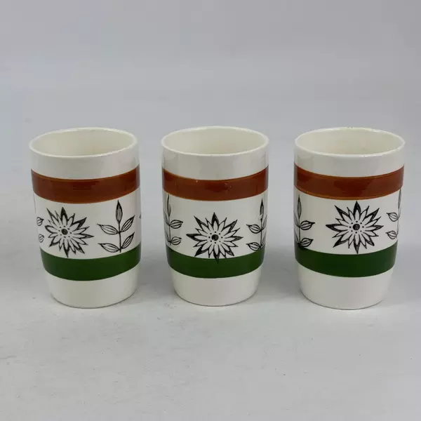 3 MCM Royal Sealy White Floral Juice Cups With Orange And Green Bands