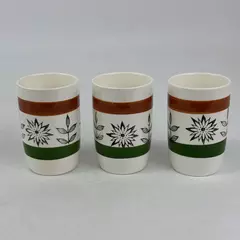 3 MCM Royal Sealy White Floral Juice Cups With Orange And Green Bands