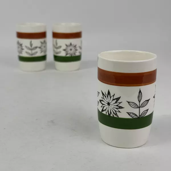 3 MCM Royal Sealy White Floral Juice Cups With Orange And Green Bands