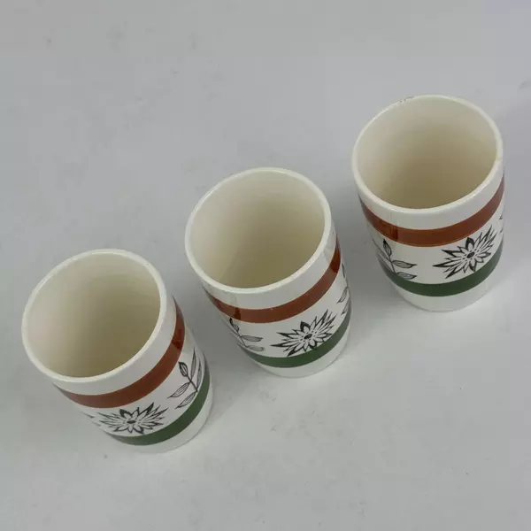 3 MCM Royal Sealy White Floral Juice Cups With Orange And Green Bands