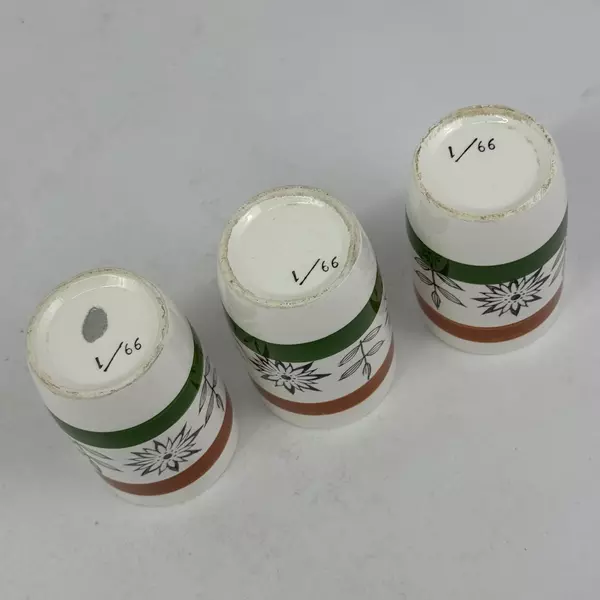 3 MCM Royal Sealy White Floral Juice Cups With Orange And Green Bands