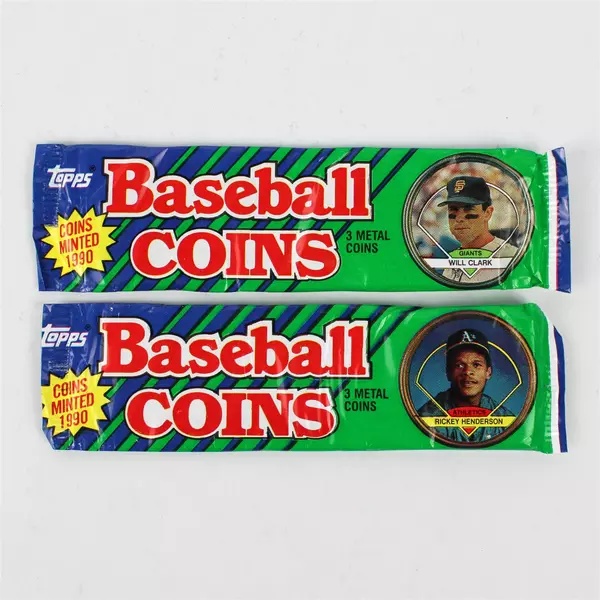 Lot of 2 Topps Pack of 3 Baseball Coins 1990 Sealed
