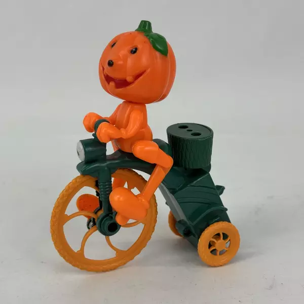 Wind Up Halloween Jack O' Lantern Pumpkin Man On A Tricycle Lollipop Holder