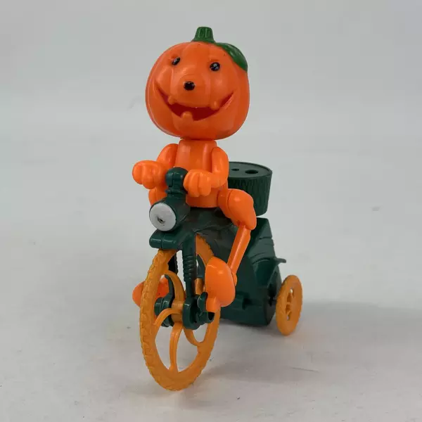 Wind Up Halloween Jack O' Lantern Pumpkin Man On A Tricycle Lollipop Holder