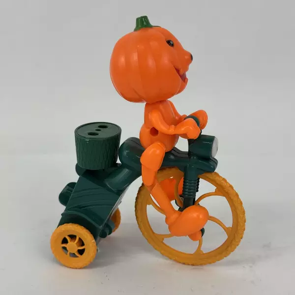 Wind Up Halloween Jack O' Lantern Pumpkin Man On A Tricycle Lollipop Holder