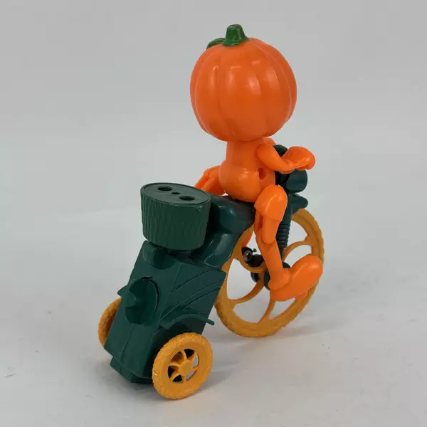 Wind Up Halloween Jack O' Lantern Pumpkin Man On A Tricycle Lollipop Holder