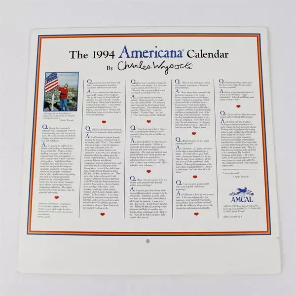 Vintage 1994 The Americana Calendar Designed by Charles Wysocki