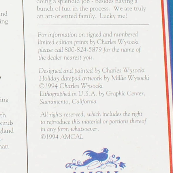 The Americana Calendar Vintage 1995 Designed by Charles Wysocki