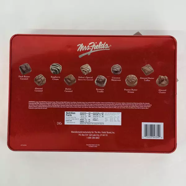 Mrs. Fields Red Christmas Holly & Ivy Collectible Tin Empty Chocolates Container