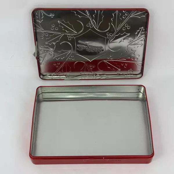 Mrs. Fields Red Christmas Holly & Ivy Collectible Tin Empty Chocolates Container