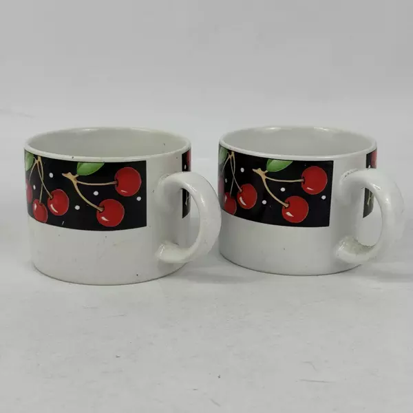 1994 Set of 2 At Home with Mary Engelbreit Sakura Cherries 6 Oz Coffee Mugs Cups