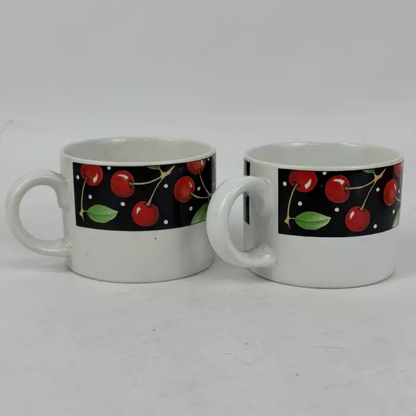 1994 Set of 2 At Home with Mary Engelbreit Sakura Cherries 6 Oz Coffee Mugs Cups