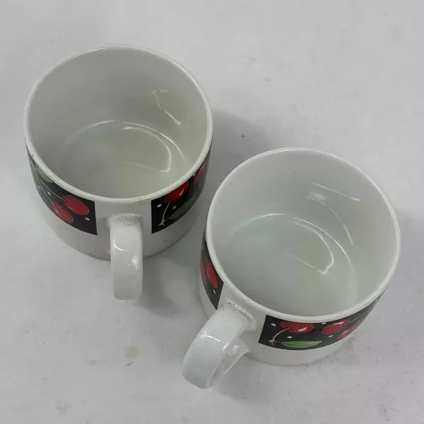 1994 Set of 2 At Home with Mary Engelbreit Sakura Cherries 6 Oz Coffee Mugs Cups