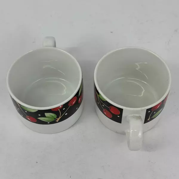 1994 Set of 2 At Home with Mary Engelbreit Sakura Cherries 6 Oz Coffee Mugs Cups