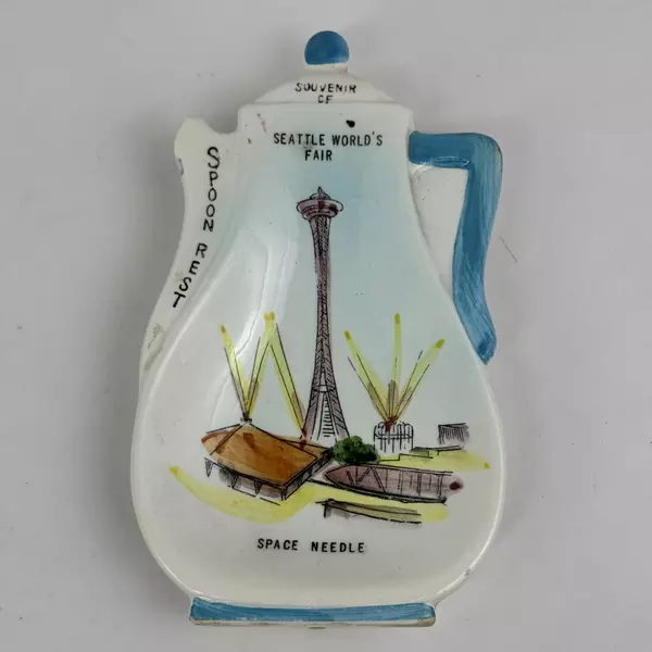 Vintage 1962 Seattle Worlds Fair Souvenir Spoon Rest Space Needle Flawed