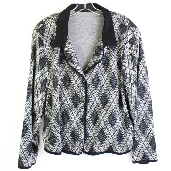 Vintage Surf and Turf of California Black and White Argyle Cardigan Women's 24