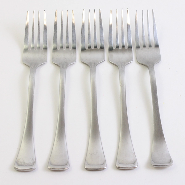 Lot Of 5 Oneida Silver Emma (Stainless, Satin) Oval Dinner Forks 8" Long