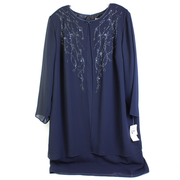 NWT Studio I Beaded Navy Blue Shift Midi Dress Women's Size 22W