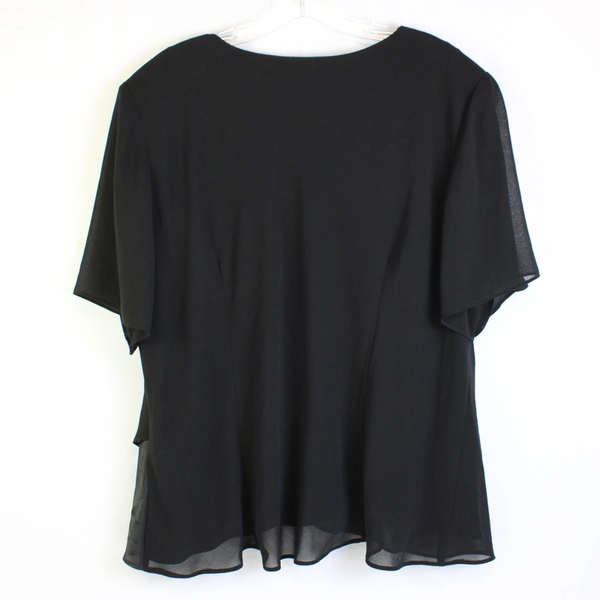 Studio I Beaded Embroidered Black Short Sleeve V-Neck Blouse Women's Size 24W