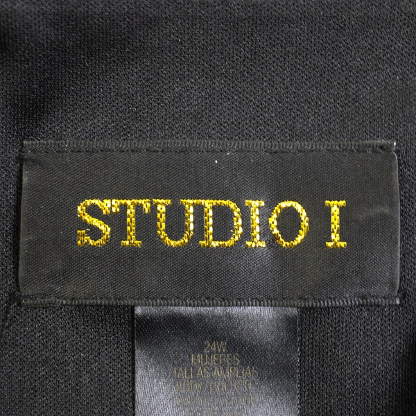 Studio I Beaded Embroidered Black Short Sleeve V-Neck Blouse Women's Size 24W