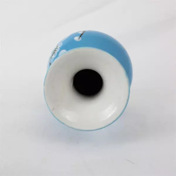 Vintage 6" Hand Painted Japanese Cherry Blossom Bud Vase Blue Flower Retro