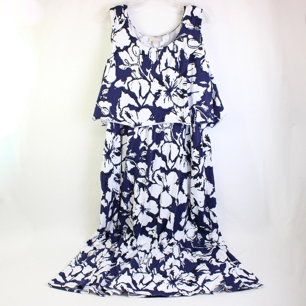 Woman Within Navy Blue & White Hibiscus Print Sundress Women's 1X 22/24