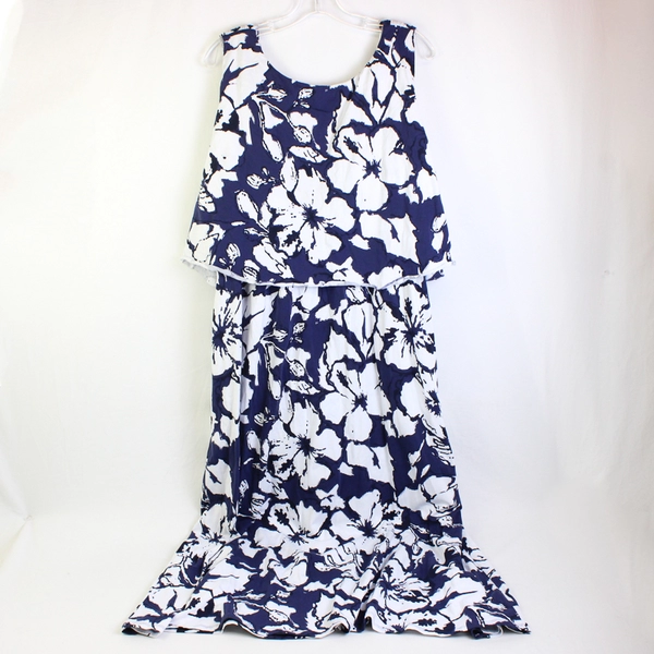Woman Within Navy Blue & White Hibiscus Print Sundress Women's 1X 22/24