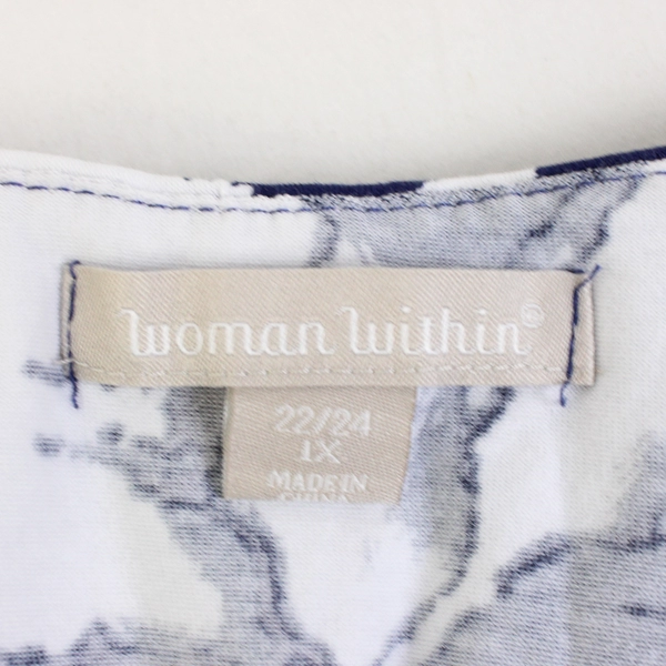 Woman Within Navy Blue & White Hibiscus Print Sundress Women's 1X 22/24