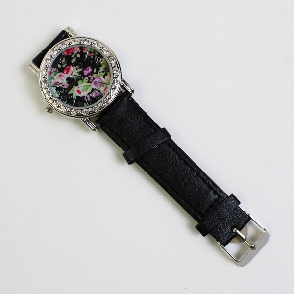 Toni Women's Crystal Wristwatch Rhinestone and Floral Details